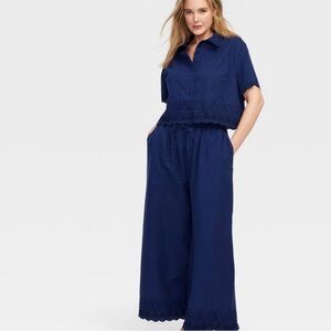 Navy Wide-Leg Cropped Pants Roller Rabbit